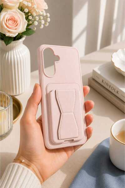 Case SAMSUNG GALAXY A57 PEMBE Deri Standlı Kılıf