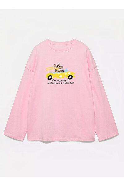 Disante 100% bumbac, croială supradimensionată, imprimată On My Way - Tricou ...