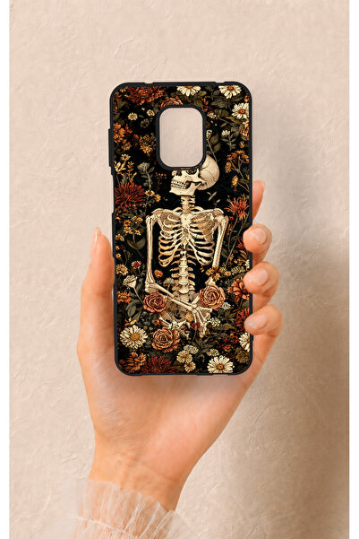 Vip Case Redmi Note 9 Pro 9S Uyumlu Çiçek İskelet Desenli Silikon Kılıf