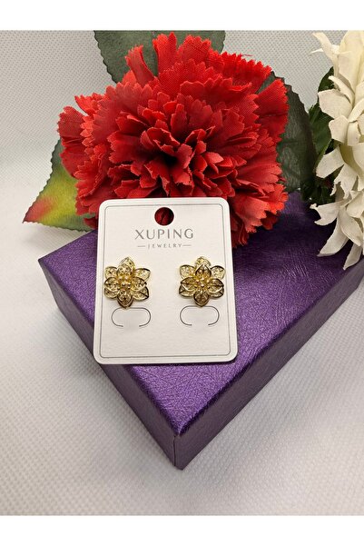 XUPING JEWELRY 14K RENGİ LOTUS ÇİÇEĞİ ÇELİK KÜPE