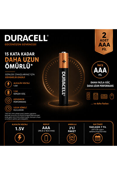 AŞIK STORE AAA İnce Kalem Pil 2'li Alkalin 1.5V Uzun Ömürlü Yüksek Pil