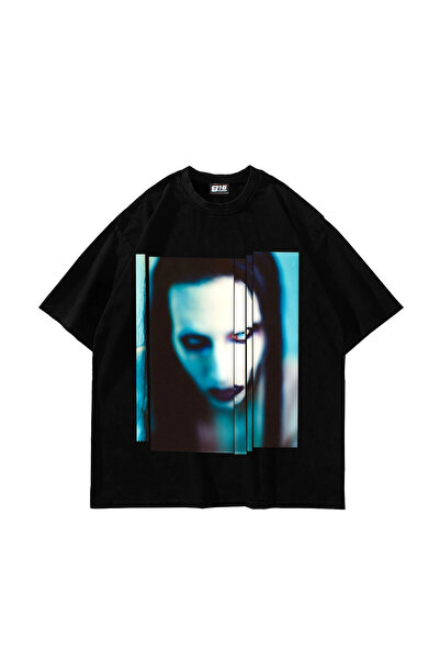 Sekizbiraltı Marilyn Manson majica sa crnim printom, prevelika