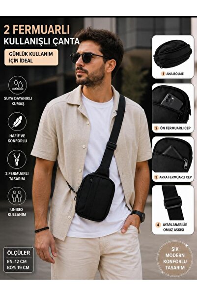Sofia Men's Black Crossbody Bag with Strap, Hand and Waist Bag