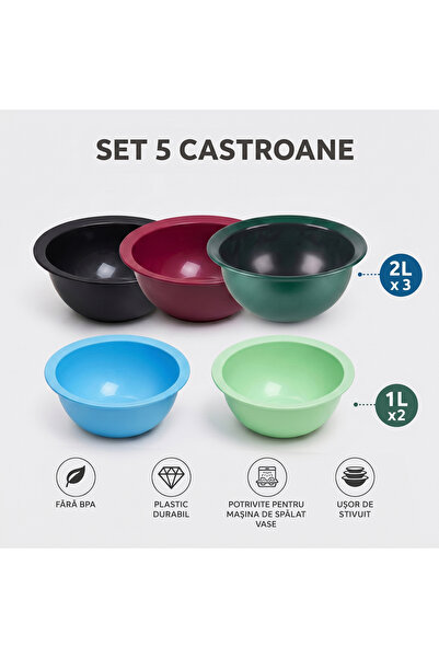 OEM Top Bottom Set of 5 Plastic Bowls – Versatility and Color in Your Kitchen!