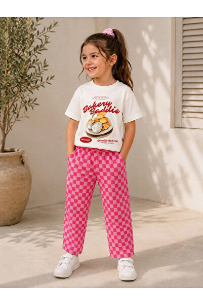 Mireya Kids تي شيرت مطبوع عليه شعار مخبز فتاة من كيرز تشولد، بنطلون بنقشة مرب...