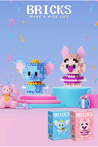 Bricks make a wise life Dumbo ve Piglet 3D Yapboz - İkili Set - Mikro Blok Ya...