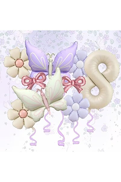 ÇITIPITISTORE Cream Lilac Butterfly Daisy Foil Balloon Birthday Celebration P...