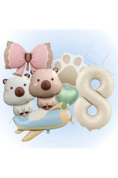 ÇITIPITISTORE Capybara Airplane Paw Bow Foil Balloon Set Party Age Celebratio...
