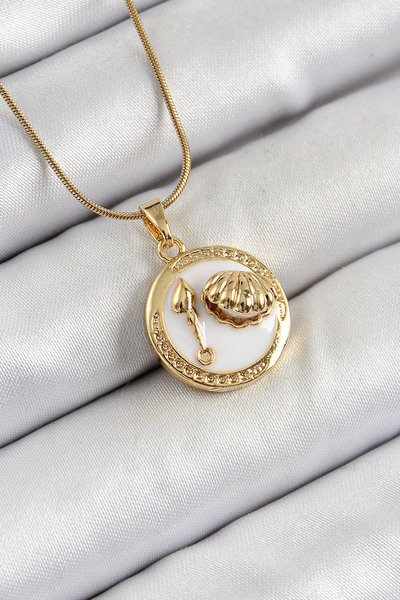 Mega Bazaar 316L Steel Chain White Enamel Artistic Portrait Oyster Model Gold...