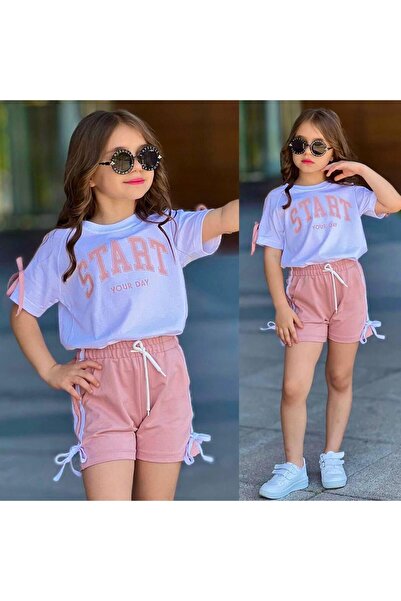 sinmm Girl's Top and Bottom Combed Cotton Set with Star Print (Pink Shorts)