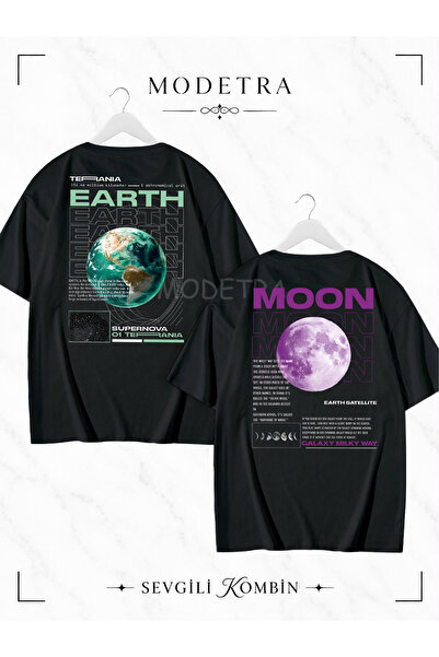 Modetra Women Men Earth Moon Back Printed Lover Couple Combination Oversize L...