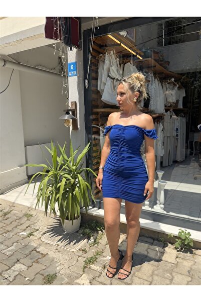 Gözde Tasarım Butik Women's Blue Color Lining Fully Draped Bodycon Mini Night...