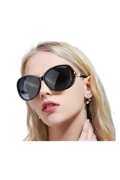 FIMILU Ochelari de soare femei, UV400, rame negre cu model auriu , set cu hus...