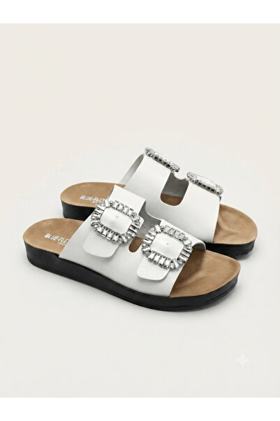 Lideral Two Buckle Shiny Detailed Contrast Color Band Comfortable Sole Slippers