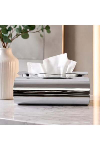 Warehouse Metallic Tissue Box with Shiny Silver Design
