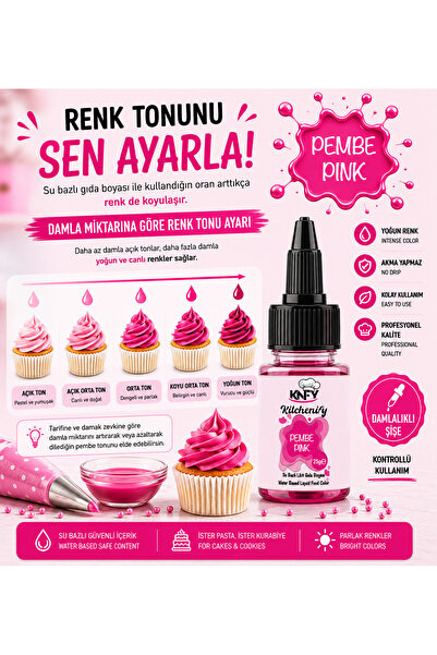 Kitchenify Su Bazlı Likit Gıda Boyası Pembe 25 g