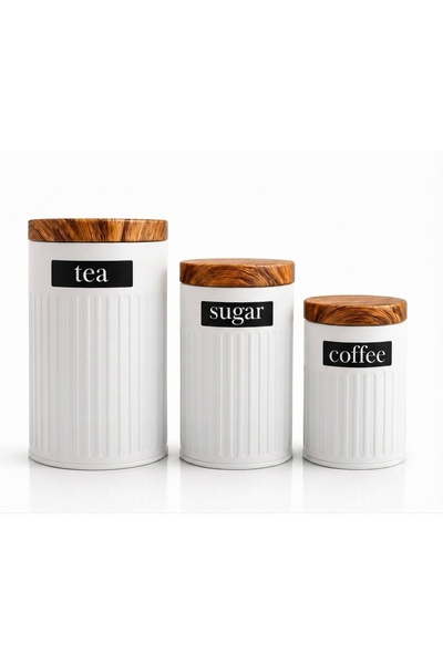 Aşkana 3 Piece Storage Jar Set,Food Container with Bamboo Lid,Metal Tea Coffe...