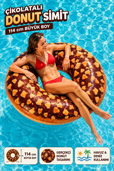YILDIRIM OYUNCAK Çikolatalı Donut Simit 114cm – Büyük Boy Şişme Deniz ve Havu...