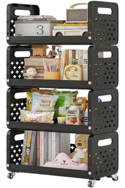 TERRION Kitchen Storage Rack with Lockable Wheels, Plastic Organiser, Space-S...