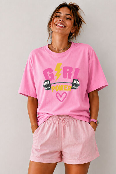 ArtYus Girl Power Printed Crew Neck Casual Unisex Oversize T-Shirt - Fitness ...