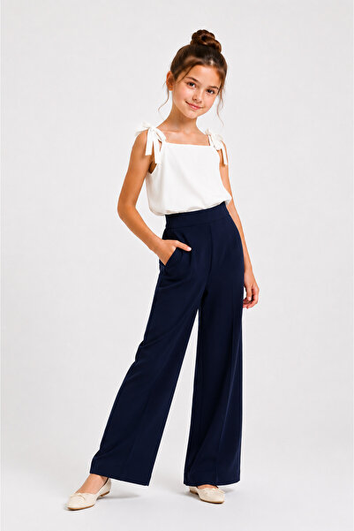 mini kanka Girl's Wide-Leg Fabric Pants |   High Waist Wide Leg Palazzo Styli...