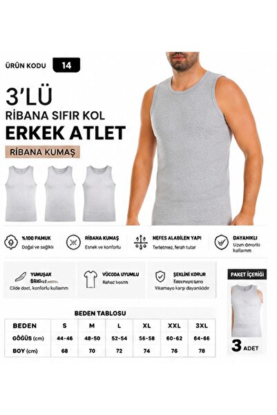 Yıldız Çamaşır Men's Ribbed Zero Sleeve Crew Neck 100% Cotton Undershirt (10-...