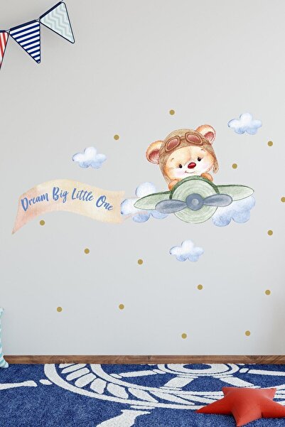 Sim Tasarım Flag Pilot Teddy Bear Wall Sticker Set