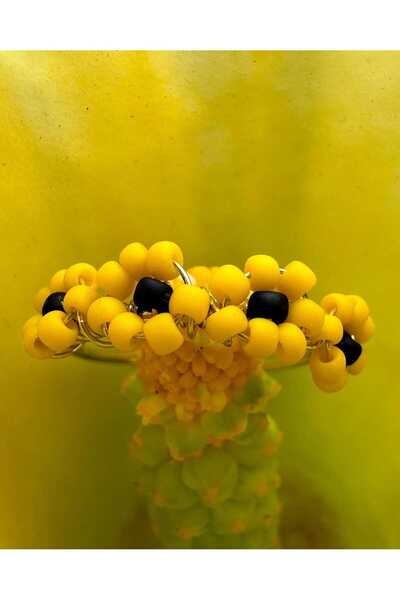 Maria's Ladybugs Inel reglabil Toho Floarea Soarelui Argint suflat cu aur galben