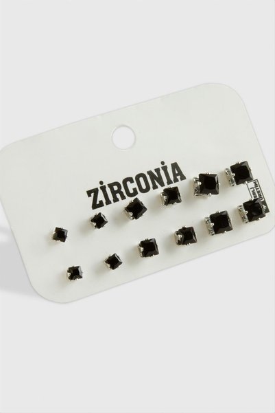 ZERO LAND Aconcept 12 Pieces Square Zircon Single (24558) Stone Earrings-Black