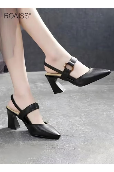 ROAISS Fashion Women Office Lady Sandals Summer Pointy Toe Chunky Heel Design...