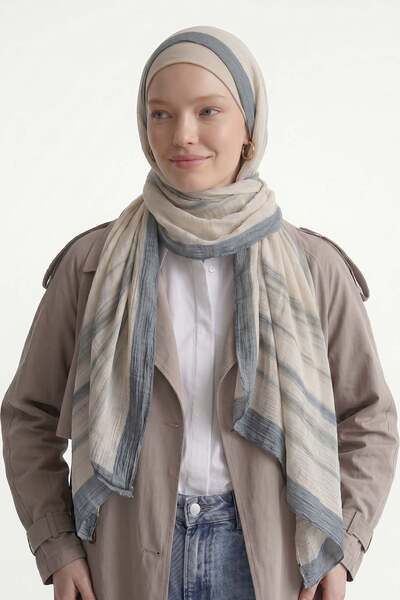 Levidor Petrol Blue Striped Muslin Shawl