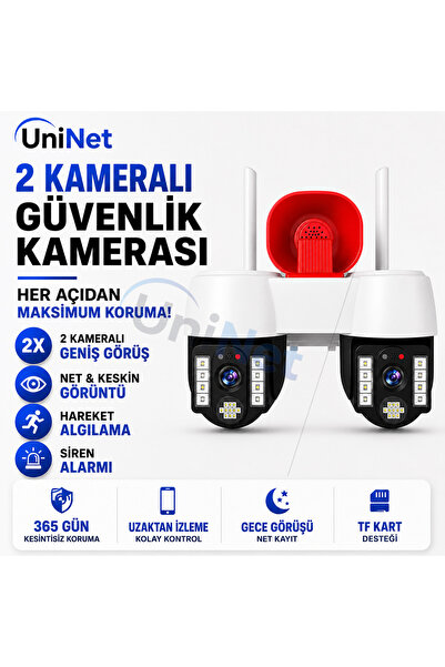 uninet 8mp Çift Kameralı Döner Başlıklı Wifi Elle Ayarlanabilir Kamera Yön Ay...