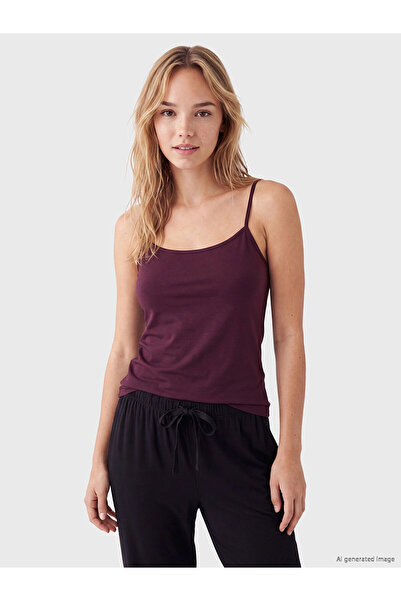 LC Waikiki Lcw Dream Burgundy U-Neck Women's Tank Top with Rope Straps