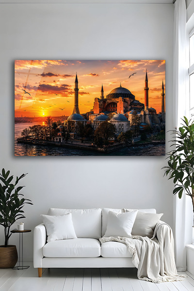 Parıltı Yayınları İstanbul Ayasofya Camii Cam Tablo Gün Batımı Manzaralı Salo...