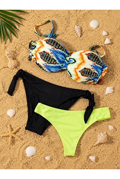 Nobrand Women's 3-Piece Swimsuit, Push-Up, Two Briefs Included, Multicolor & ...