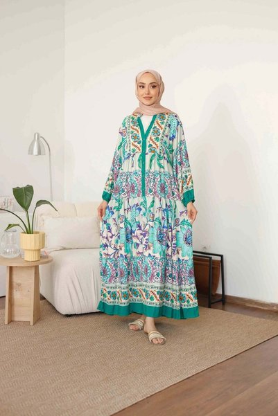 müqofficial فستان فيسكوز منقوش - أخضر