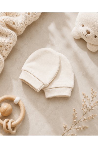 Moi Noi 3-Piece Organic Cotton Newborn Glove Set Stone Blue Ecru