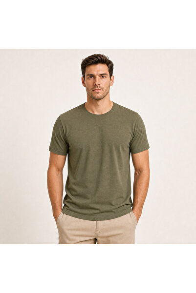 İncili Tekstil Lux Men's Crew Neck T-Shirt Khaki