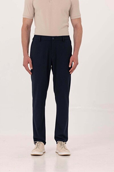 Sabri Özel Lacivert Yanı Lastikli Köprülü Kemerli Slim Fit Jogger Pantolon