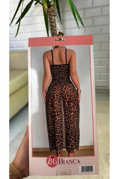 Visatin Lingerie Women's Long Leopard Pattern Nightgown with Heart and Lace D...
