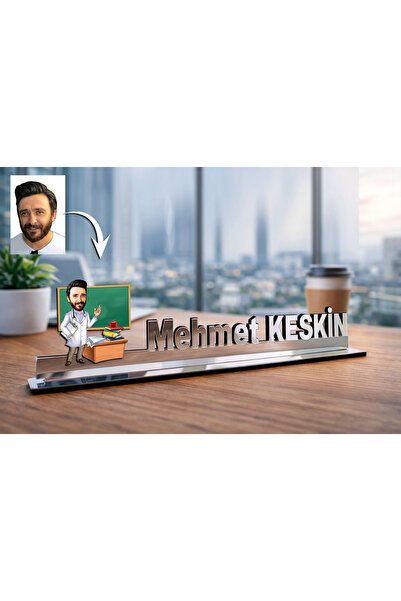 MK Sanart Fotoğraftan Kişiye Özel Doktor Öğretmen Karikatürlü Masaüstü İsimli...
