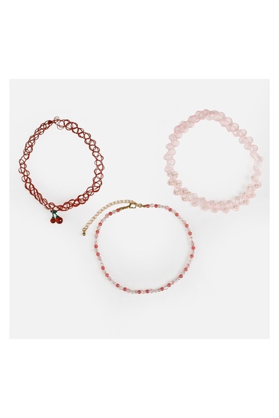 OEM Set coliere copii tip choker, model cireșe, mărgele, 3 bucăți – bijuterie...