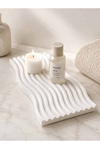 Lazuran Studio River sculptural decorative tray 26 cm — white mineral finish,...
