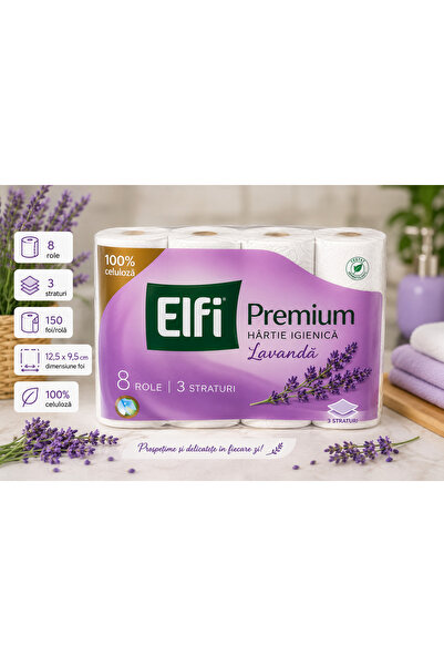Elfi Χαρτί υγείας Premium με άρωμα λεβάντας, 8 ρολά, 3 φύλλων