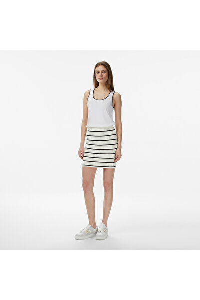Nautica Kadın Krem Slim Fit Çizgili Triko Etek