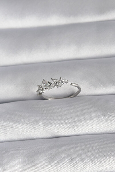 Mega Bazaar Brass Silver Color Zircon Stone Flower Model Women's Ring