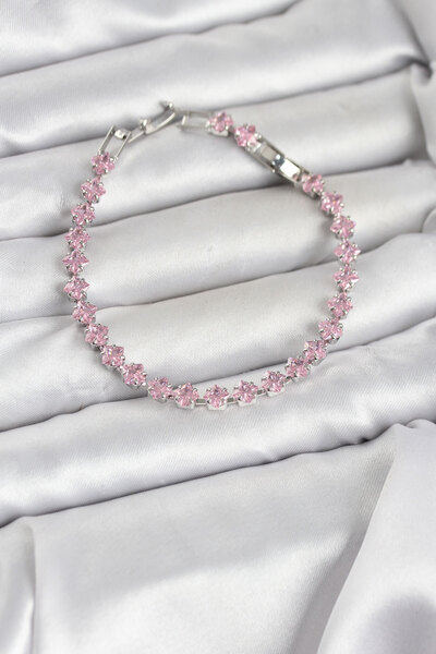 Mega Bazaar Pink Square Zircon Stone Silver Color Brass Waterway Women's Brac...