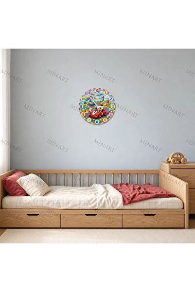 ensaat Wooden Race Car Track Children's Room Wall Clock Silent Wooden Clock 3...