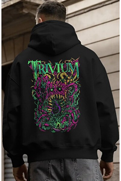SEVBANO Hanorac premium oversize unisex cu imprimeu pe spate Trivium Rock Met...