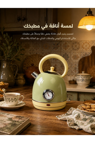 ARIETE غلاية كهربائية بسعة 1.7 لتر، مزودة بمقياس حرارة، ووظيفة إيقاف تشغيل تل...